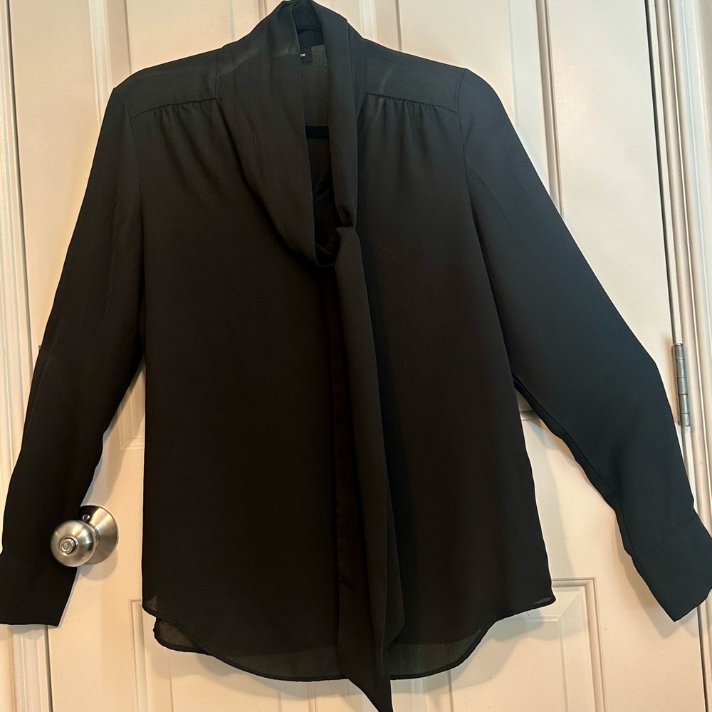 Who What Wear Black Tie-Neck Blouse